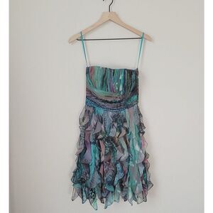 Caché Chiffon Strapless Multicolor Dress Size 2